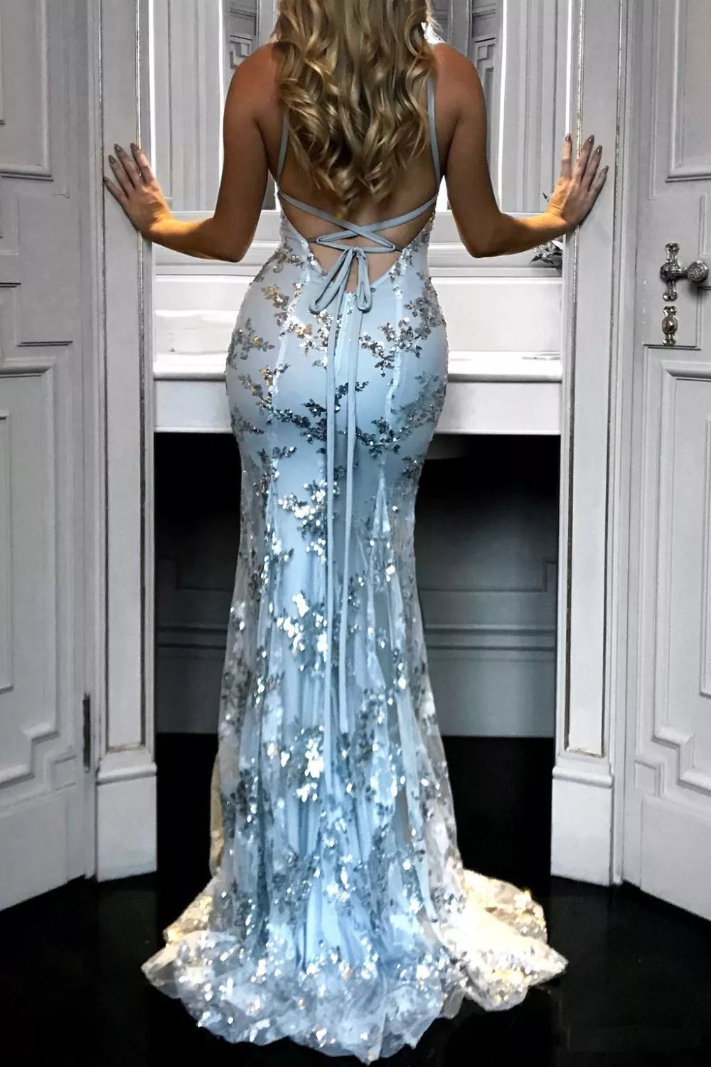 Sequin Tie-Back V-Neck Maxi Dress
