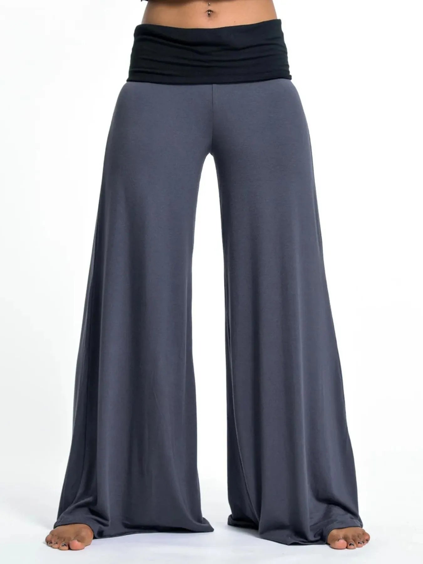 High-Waisted Wide Leg Yoga Pants with Contrast Waistband by Mystique Q