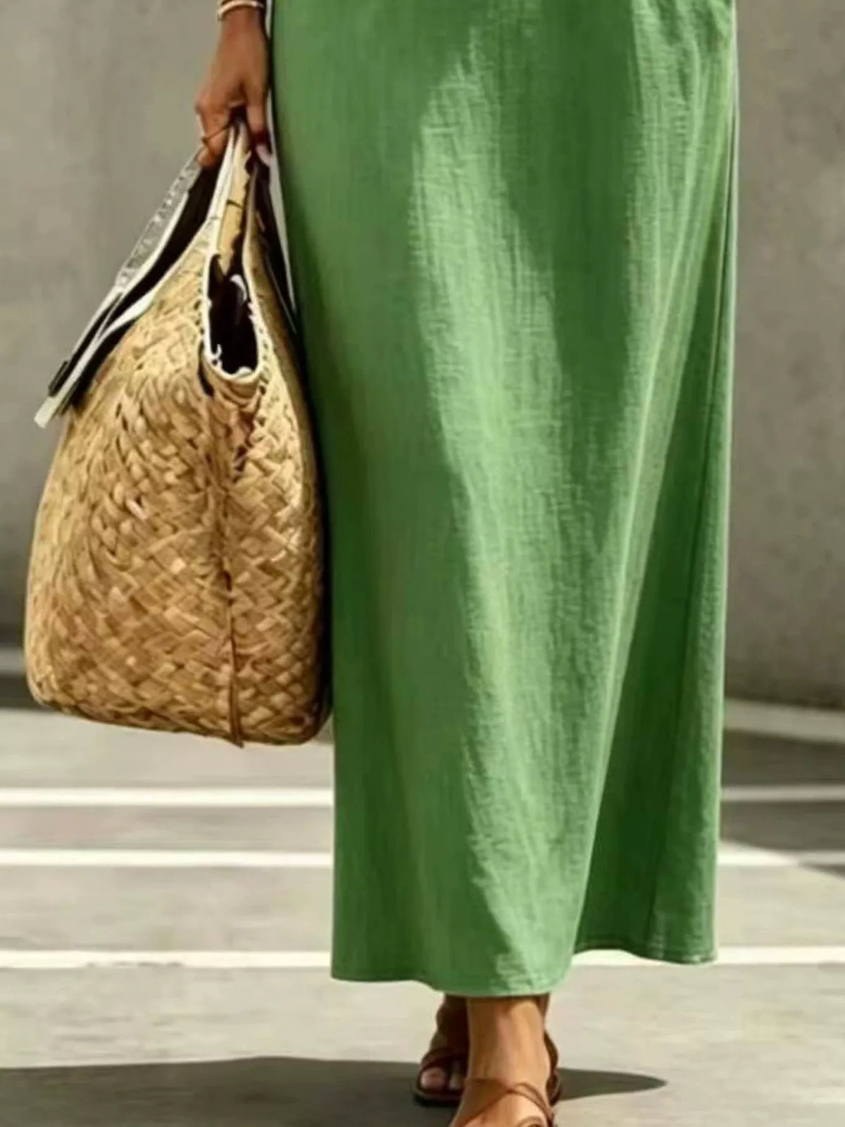 Button Balloon Sleeve Maxi Dress