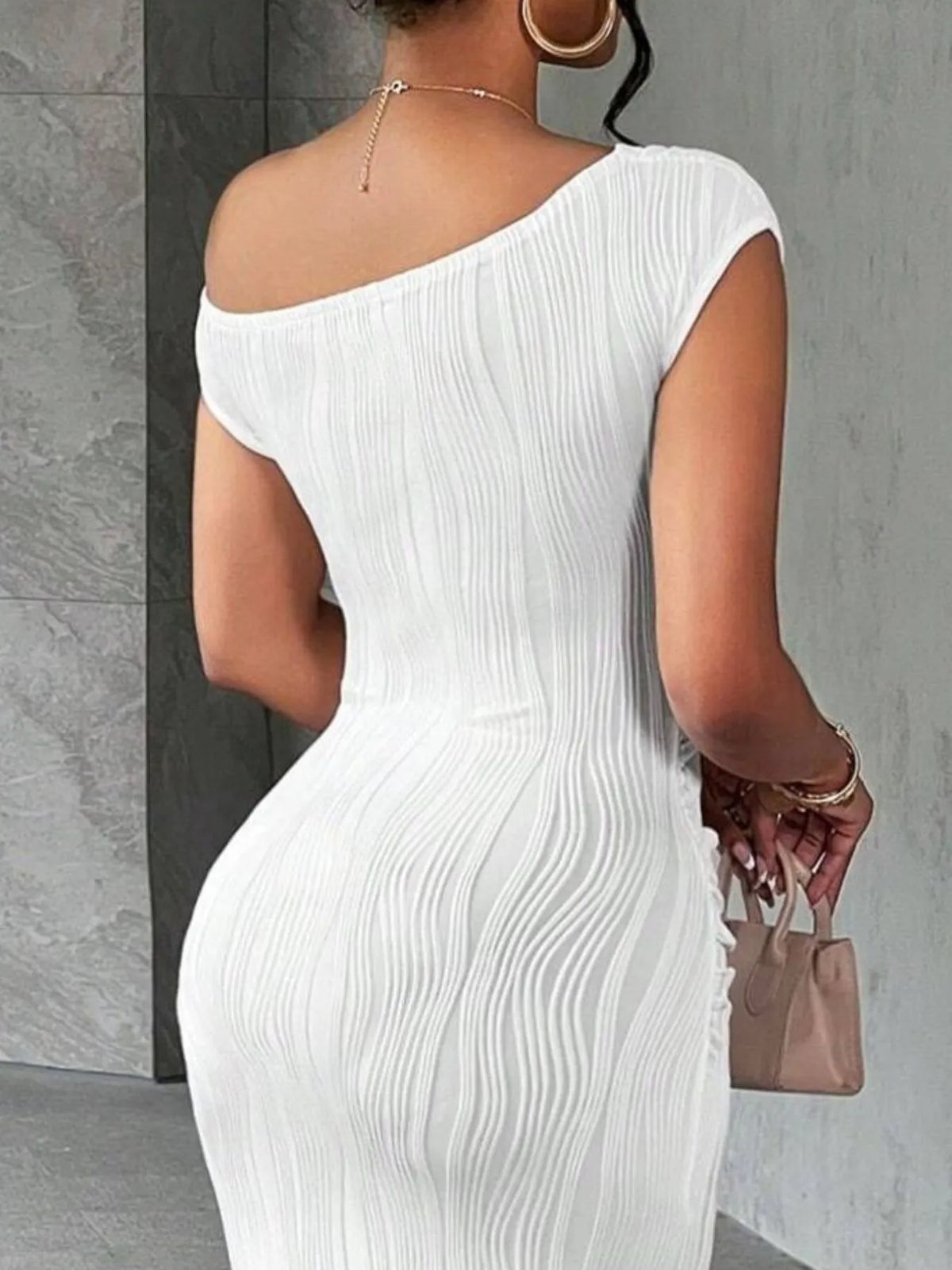 Ribbed Single Shoulder Bodycon Maxi Dress