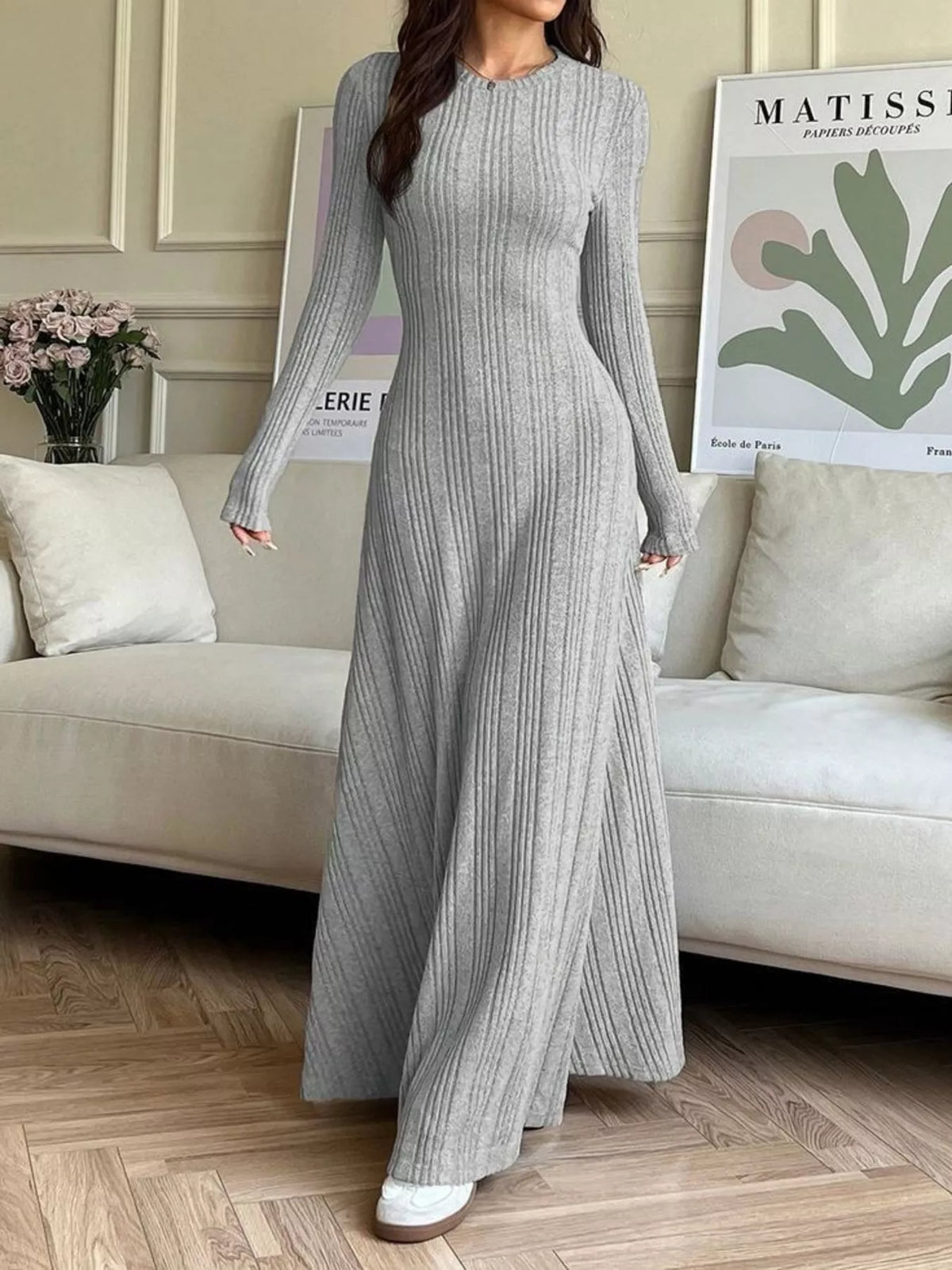 Ribbed Knit Long-Sleeve Dress