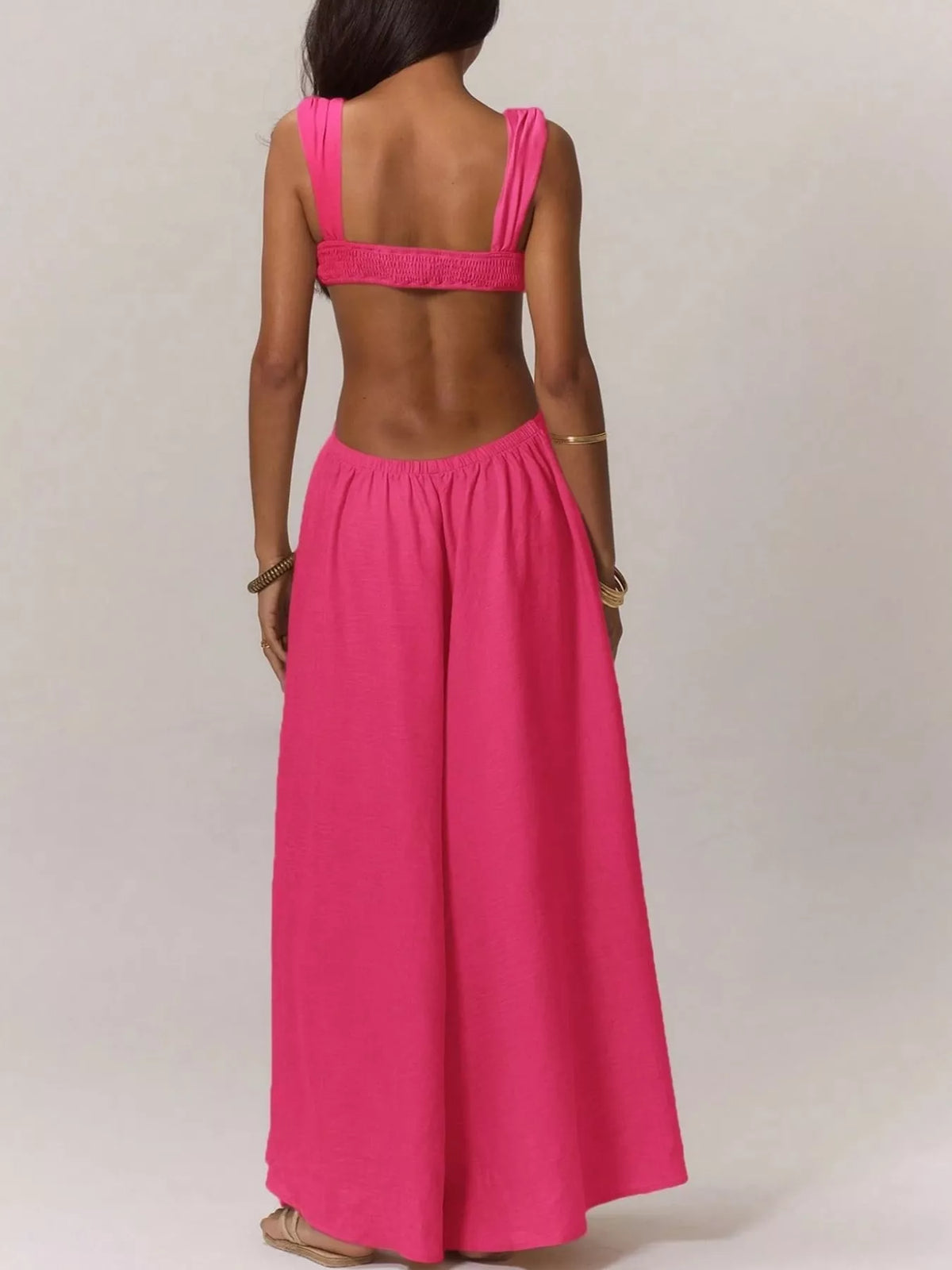 Backless Wide-Leg Jumpsuit with Cutout Detail