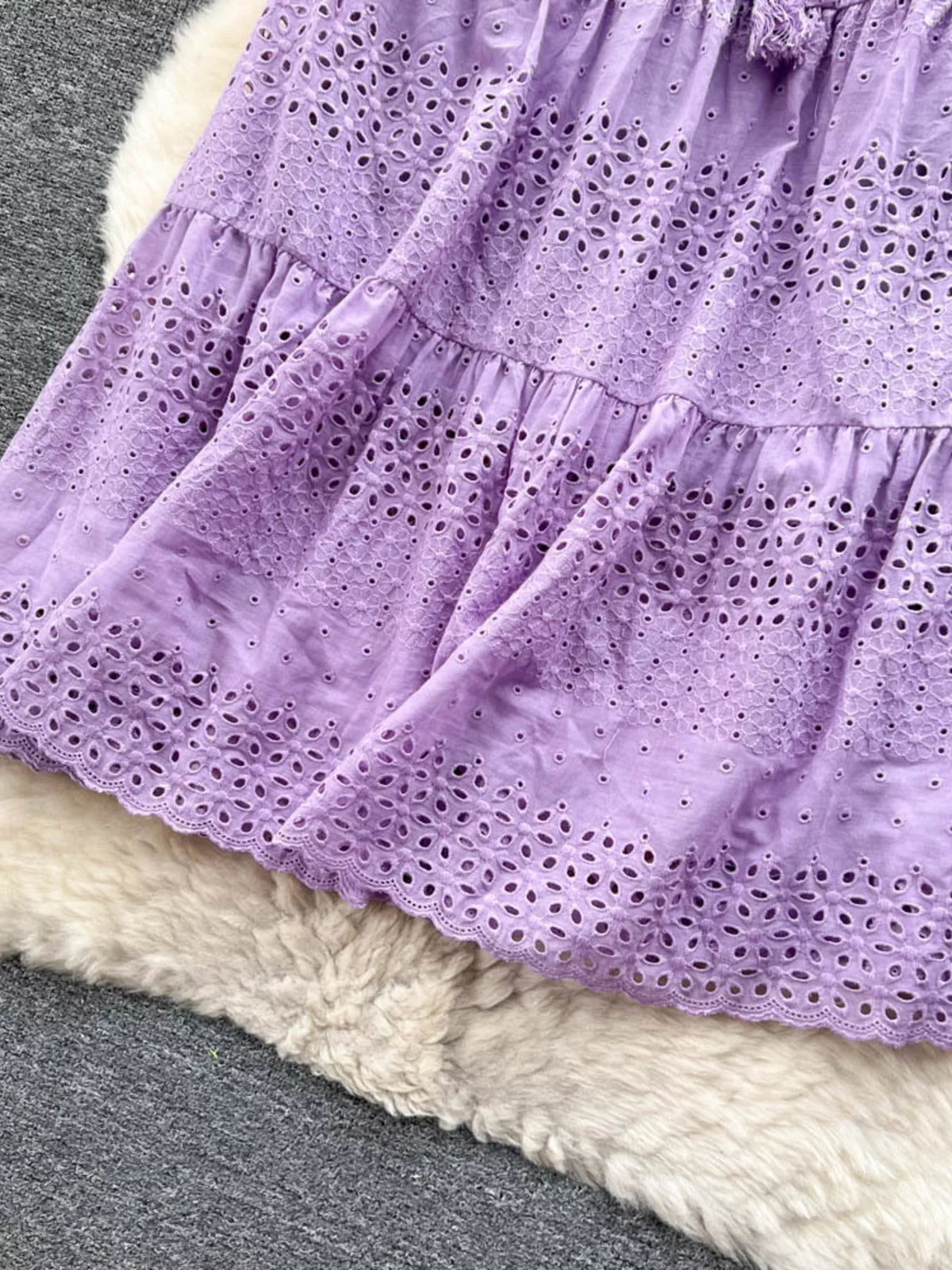 Eyelet Cutout Tiered Maxi Skirt