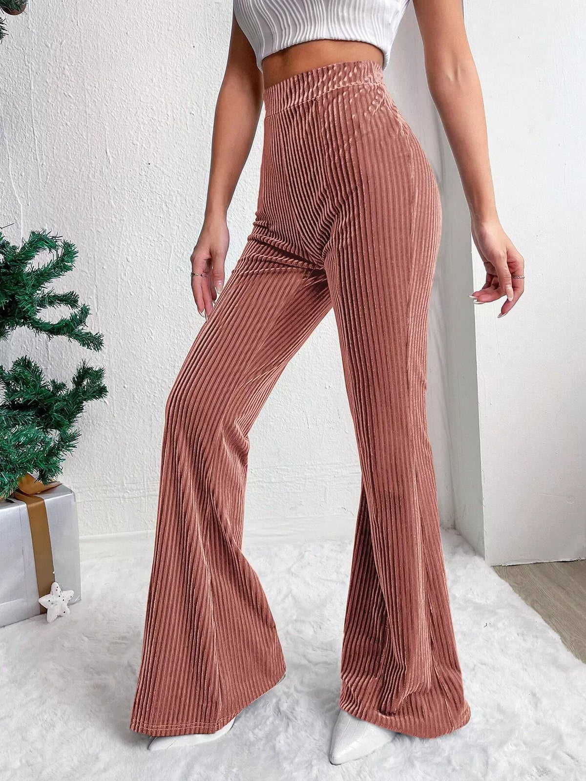 Corduroy High-Waist Flare Pants