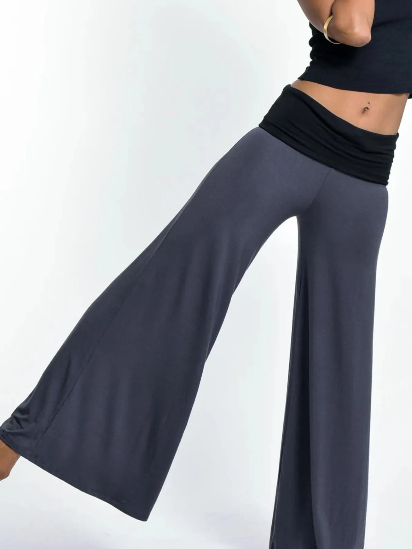 High-Waisted Wide Leg Yoga Pants with Contrast Waistband by Mystique Q