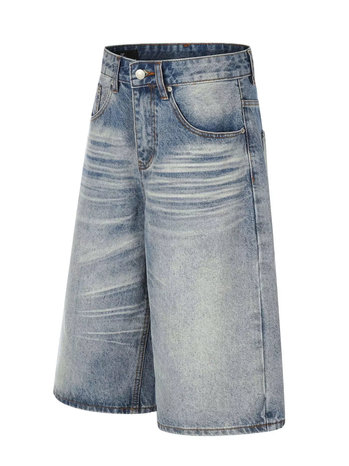 Blue Vintage Wash Wide Leg Denim Capris by TrendMaster