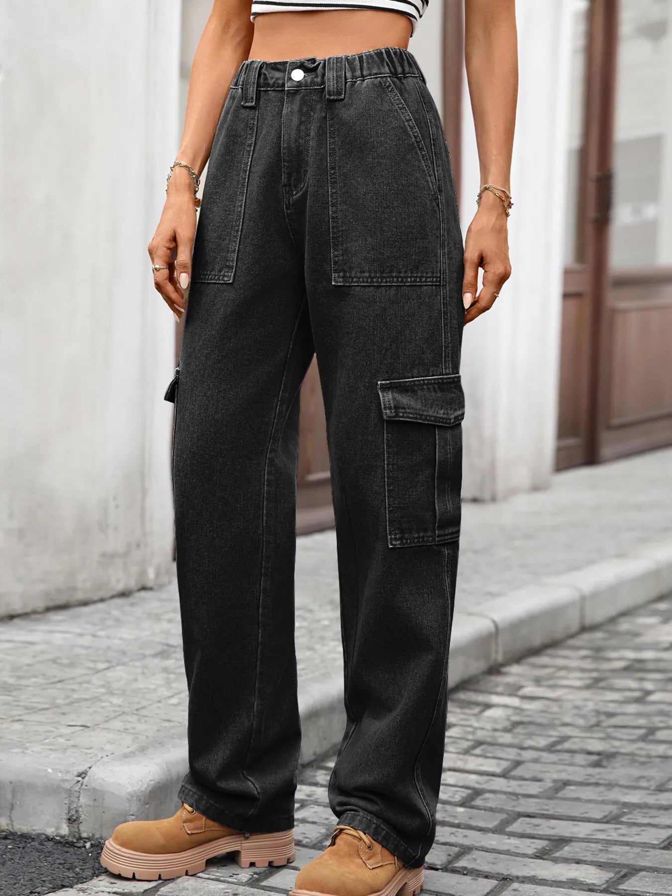 High-Waisted Cargo Jeans by Moni Wear