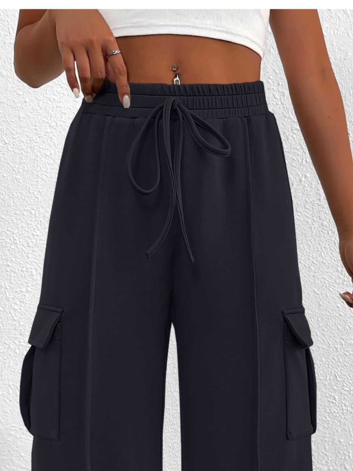 High-Waisted Drawstring Cargo Pants
