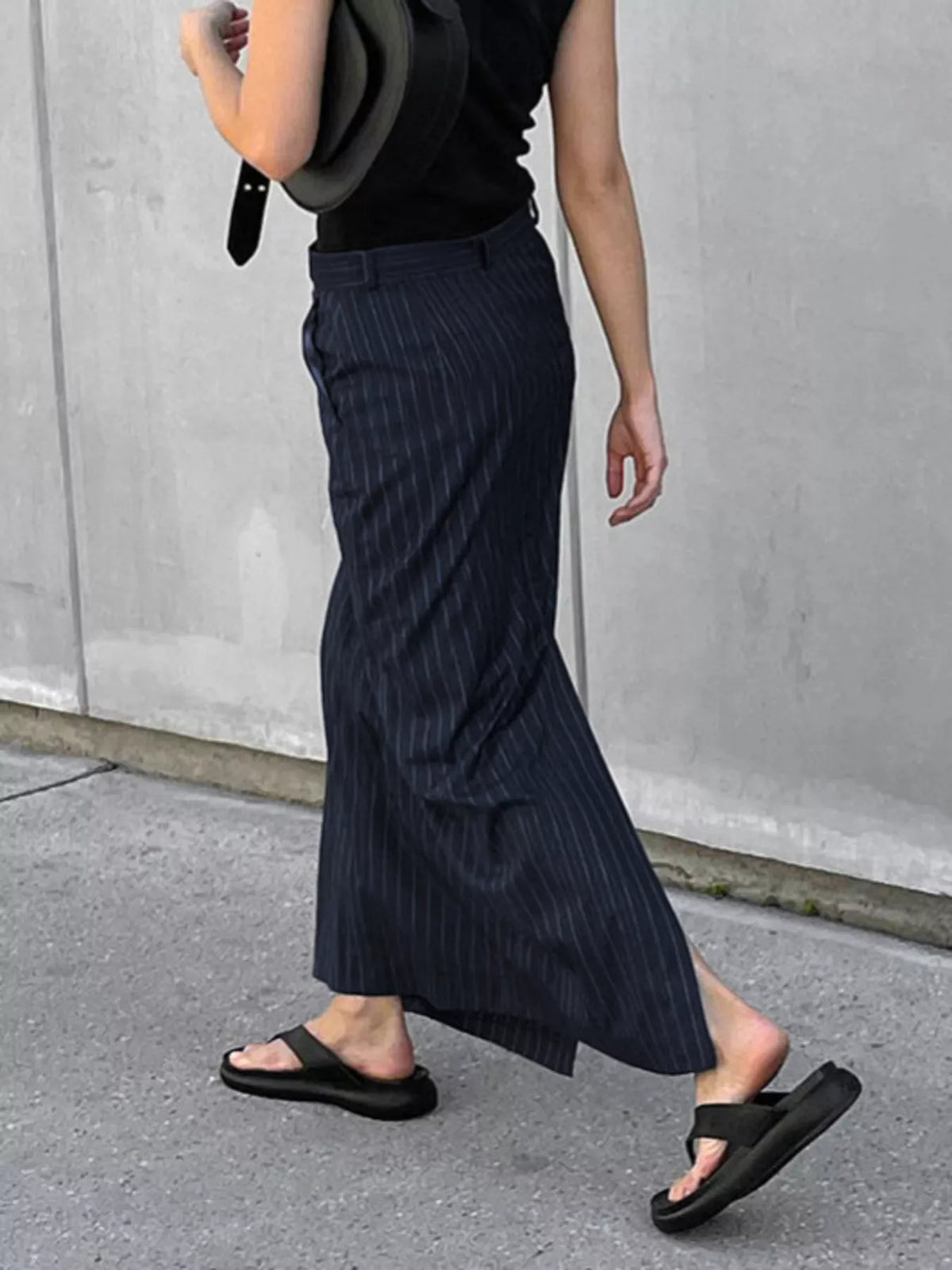 Slit Striped Maxi Skirt in Stripes