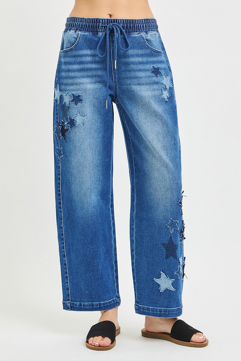 Risen Slouchy Cropped Barrel Jeans in Dark Wash
