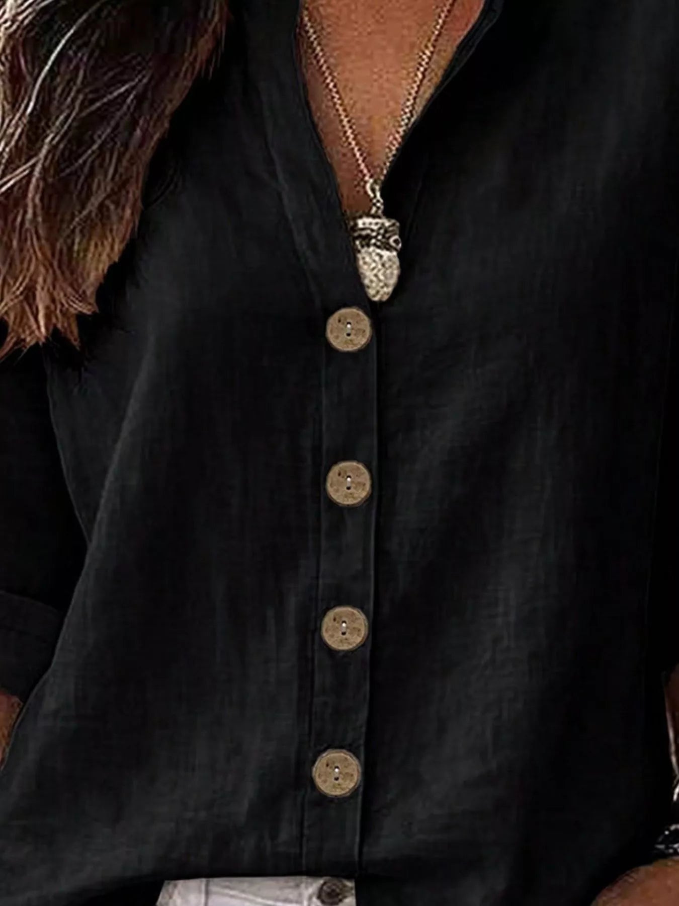 V-Neck Button-Up Long Sleeve Shirt