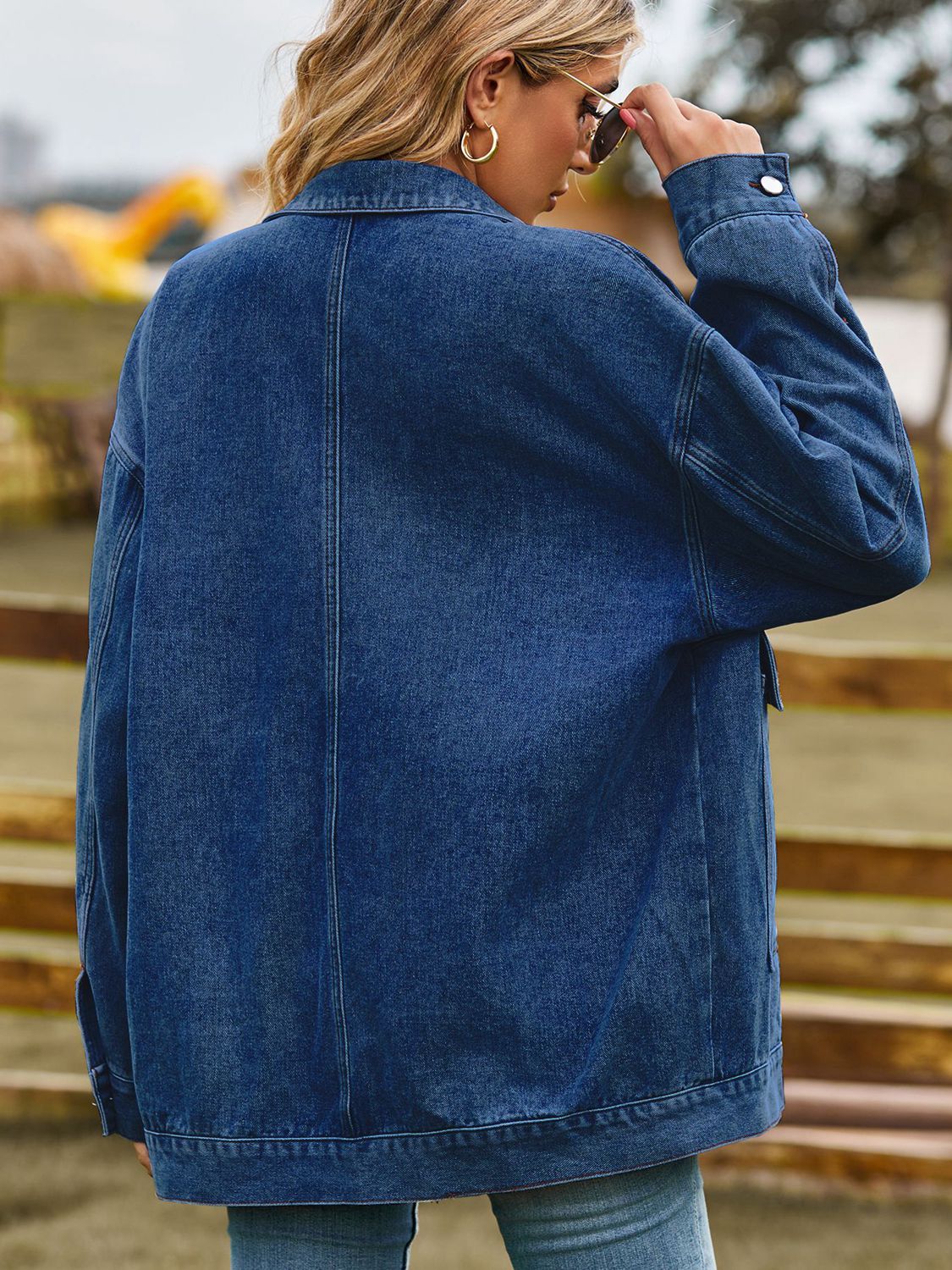 Dropped Shoulder Denim Jacket with Pockets by Manny