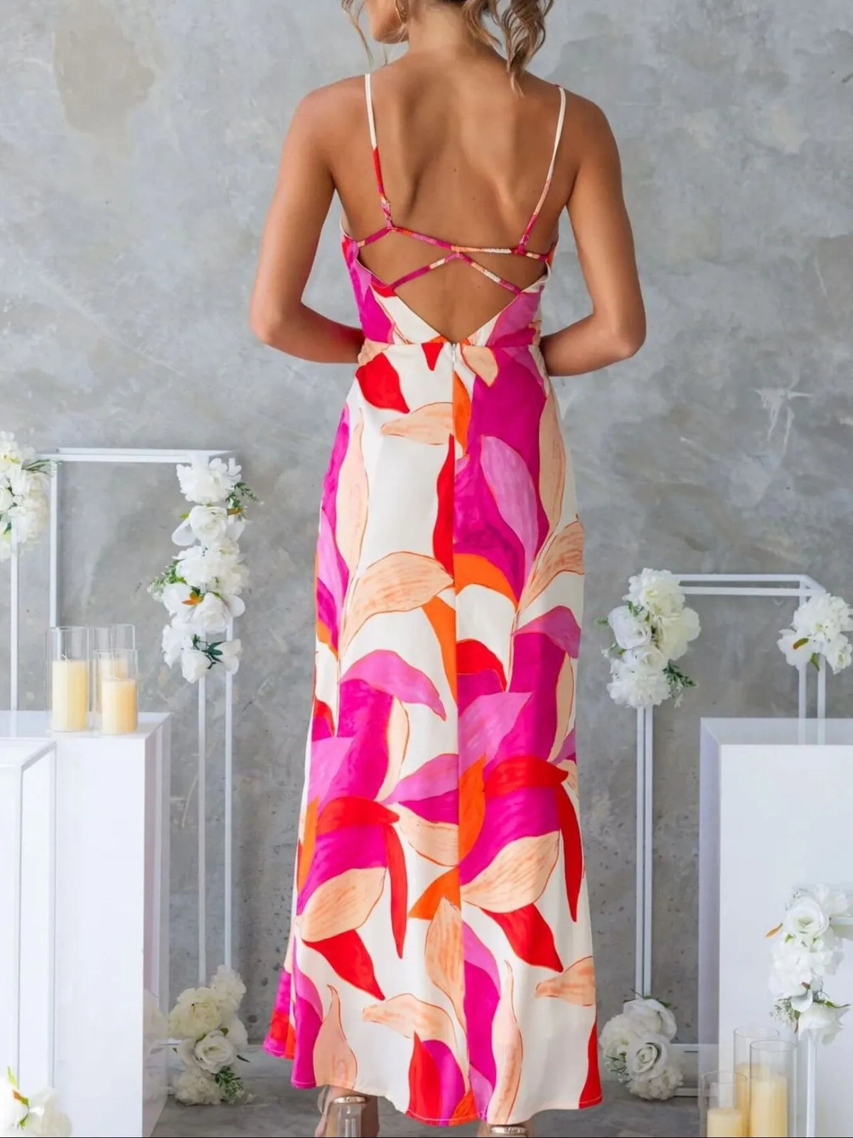 Backless Printed Maxi Dress