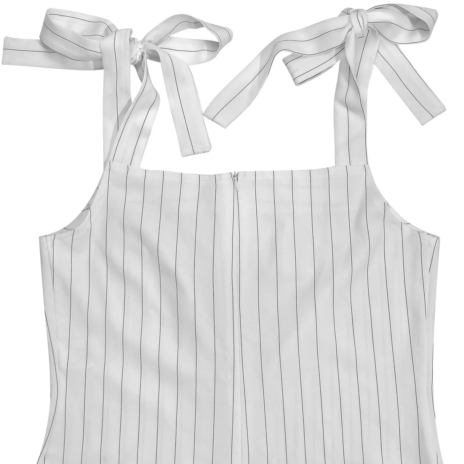 Striped Tie-Shoulder Wide-Leg Jumpsuit in White