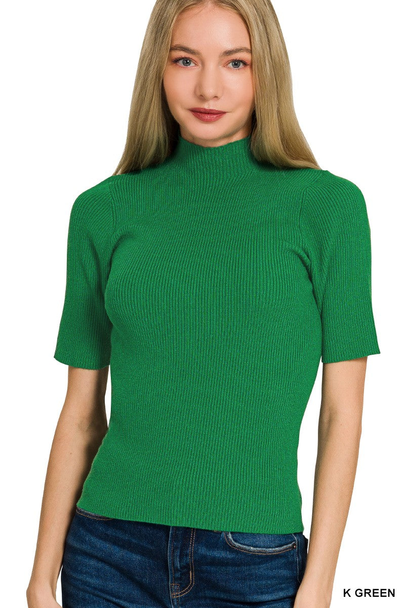 Zenana Ribbed Mock Neck Sweater in K Green
