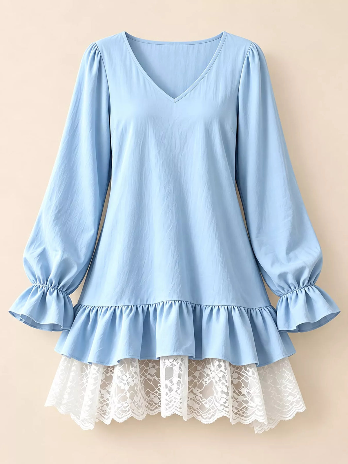 Lace Hem Flounce Sleeve Dress