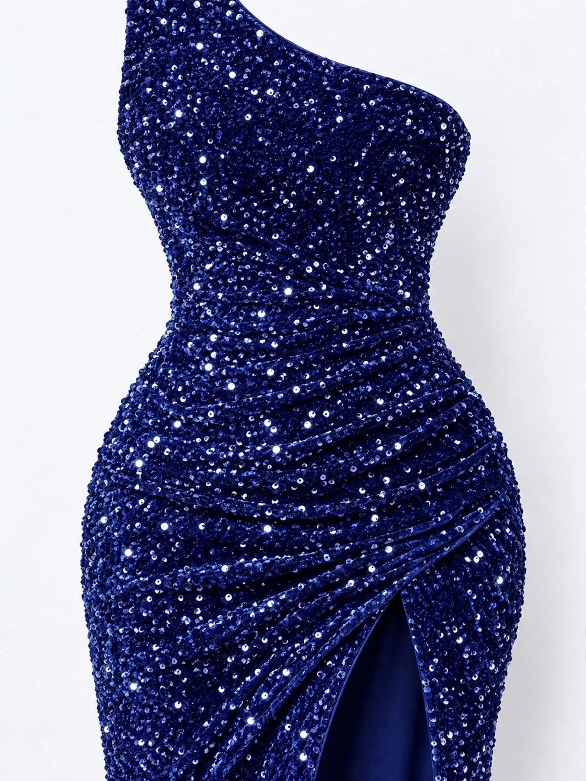 One-Shoulder Sequin High-Slit Evening Dress