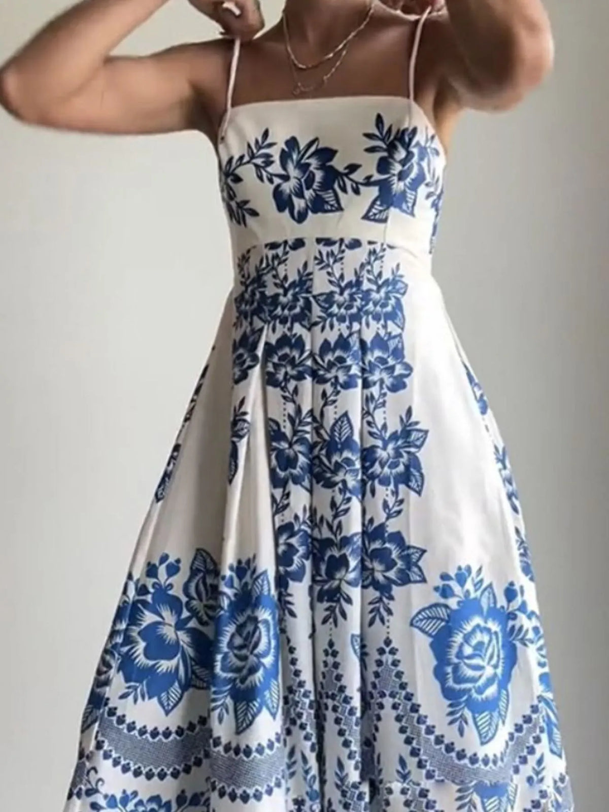Printed Spaghetti Strap Maxi Dress in Blue