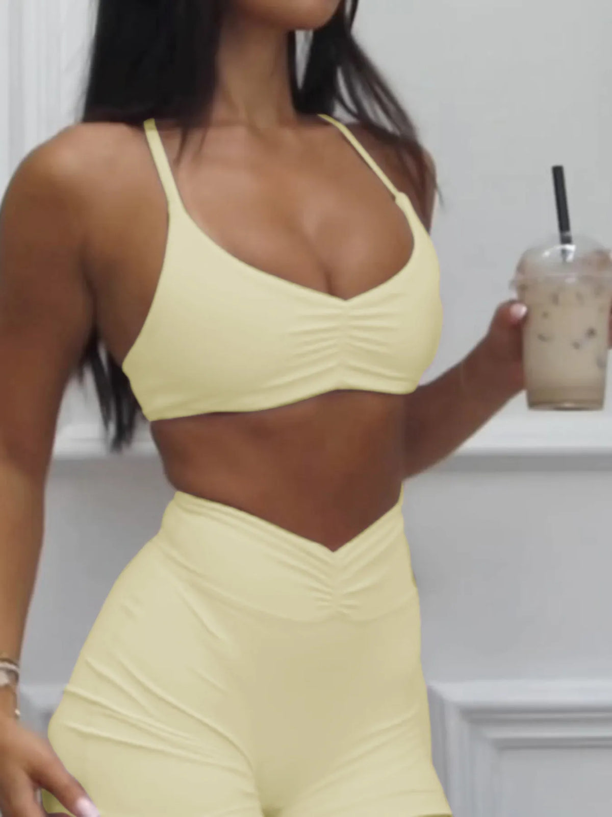 Ruched Sports Bra and Shorts Set