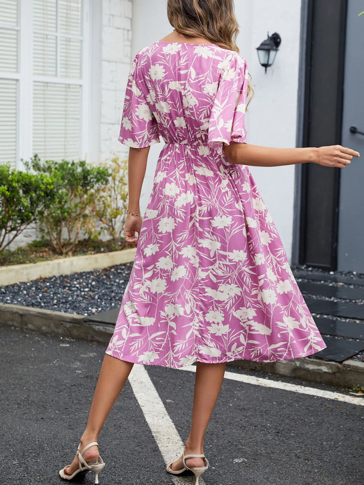 Floral Flutter Sleeve Midi Dress in Mauve