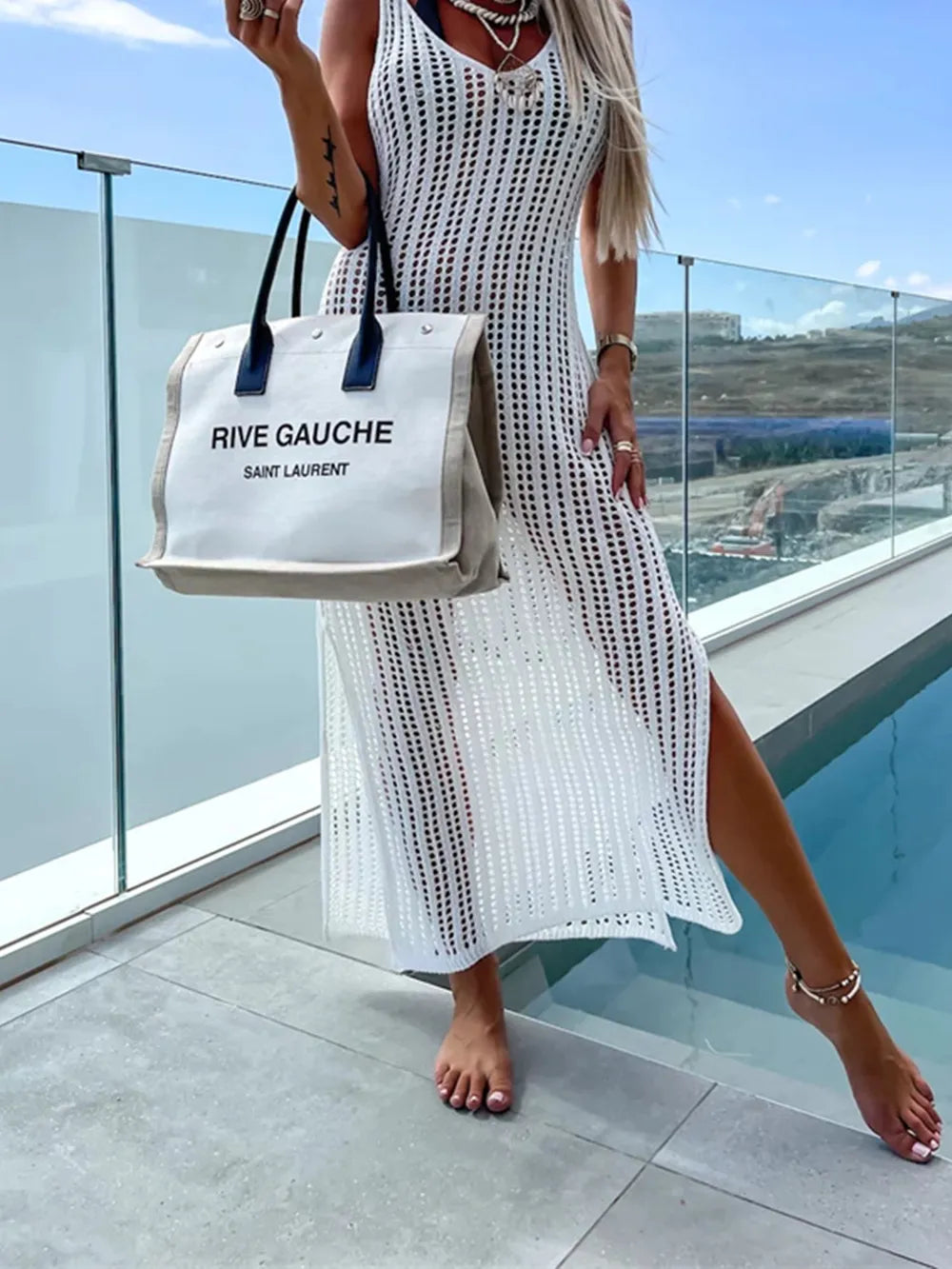 Openwork Cutout Wide Strap Dress