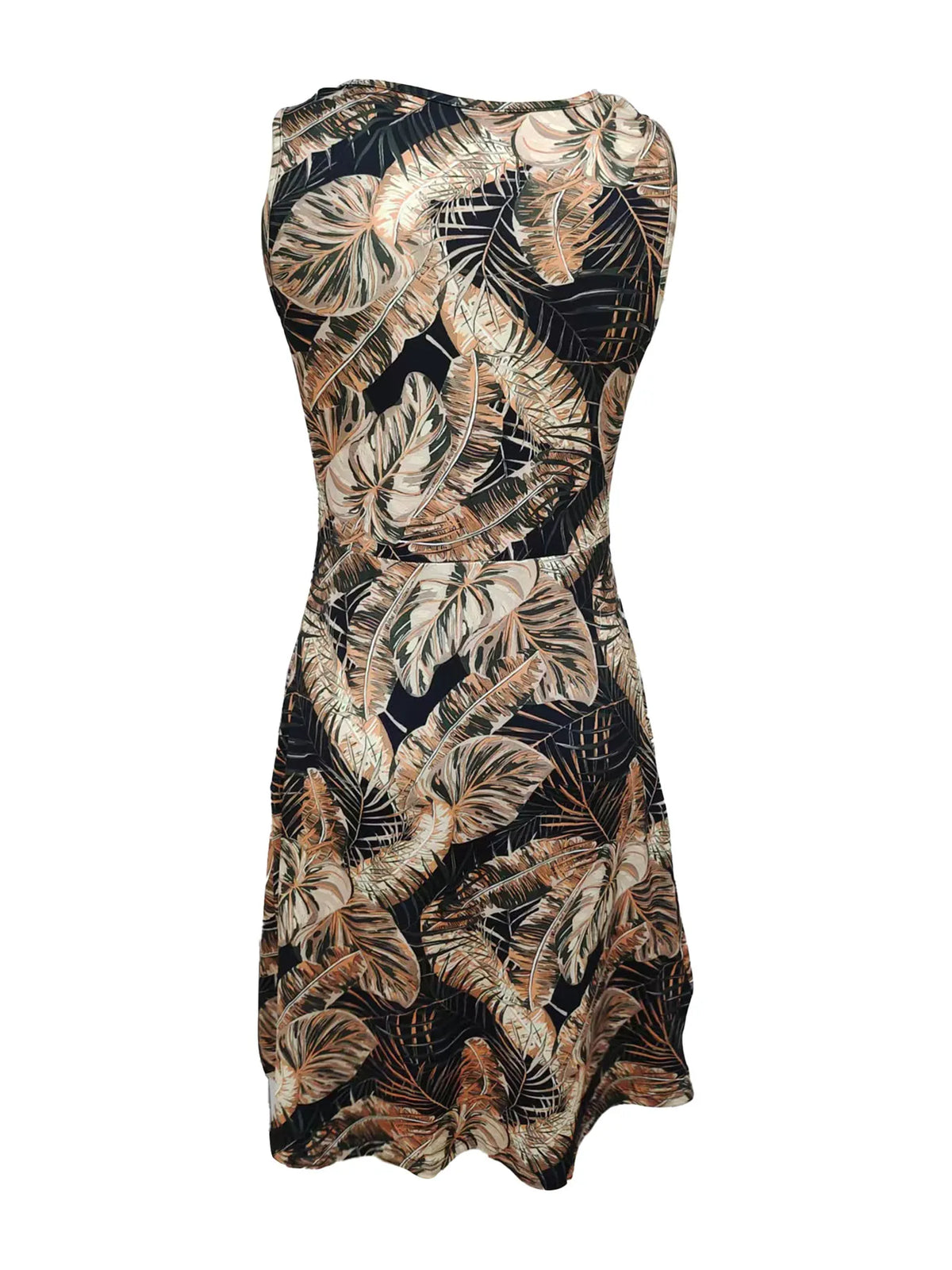 Tropical Print V-Neck Sleeveless Dress