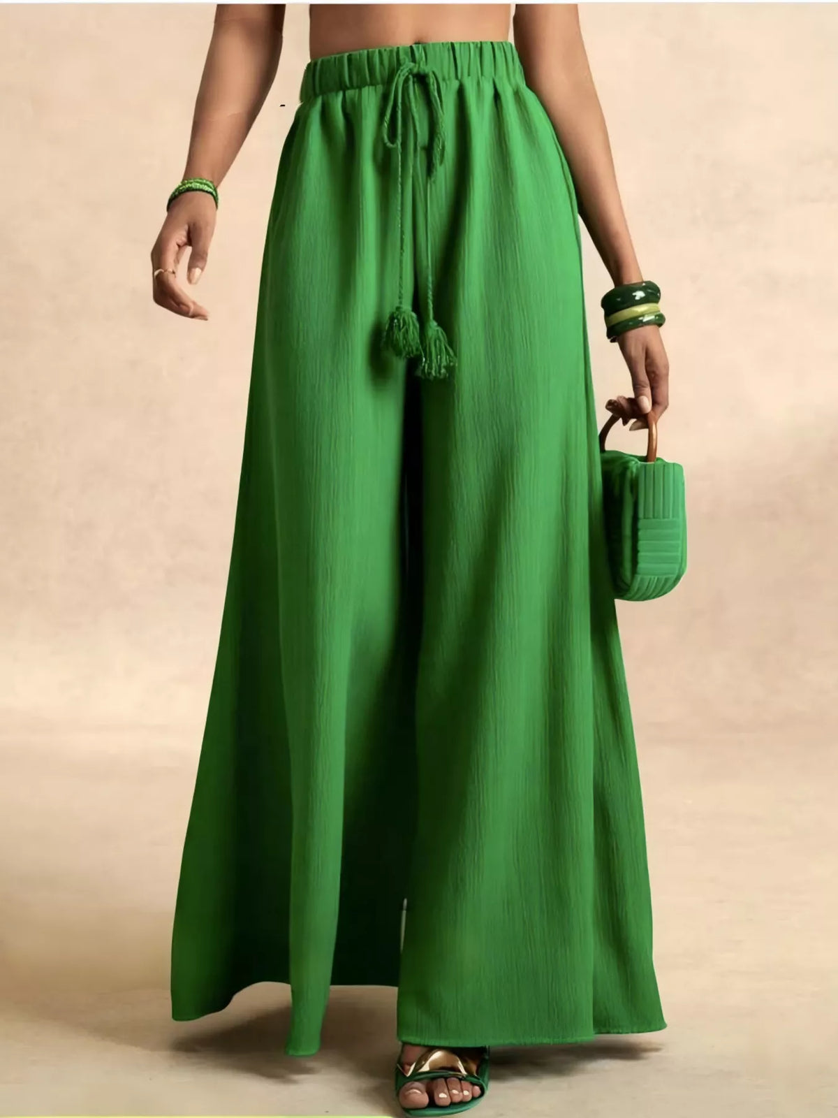 High-Rise Drawstring Wide-Leg Pants