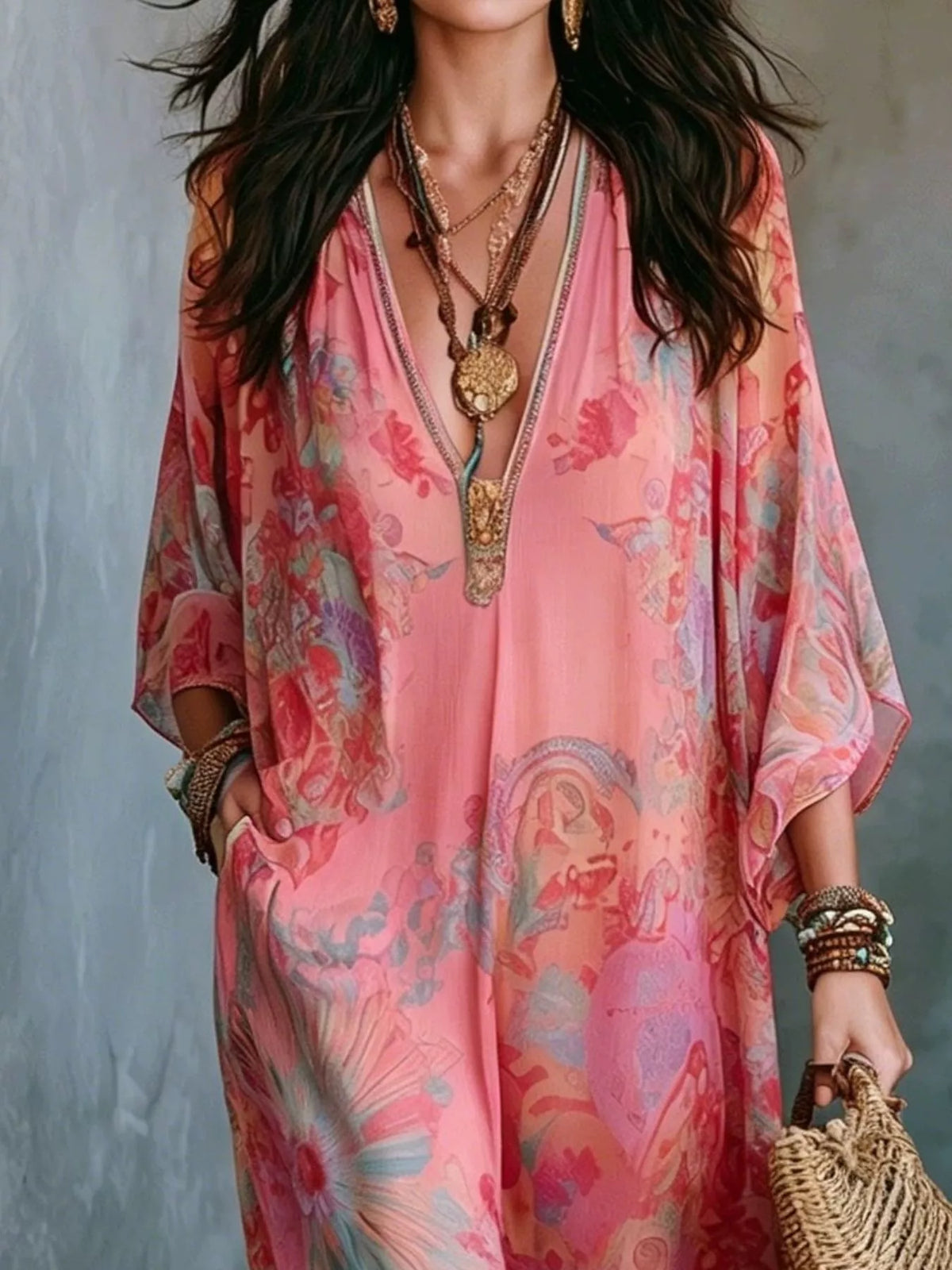 Floral V-Neck Maxi Dress by Kaelinne