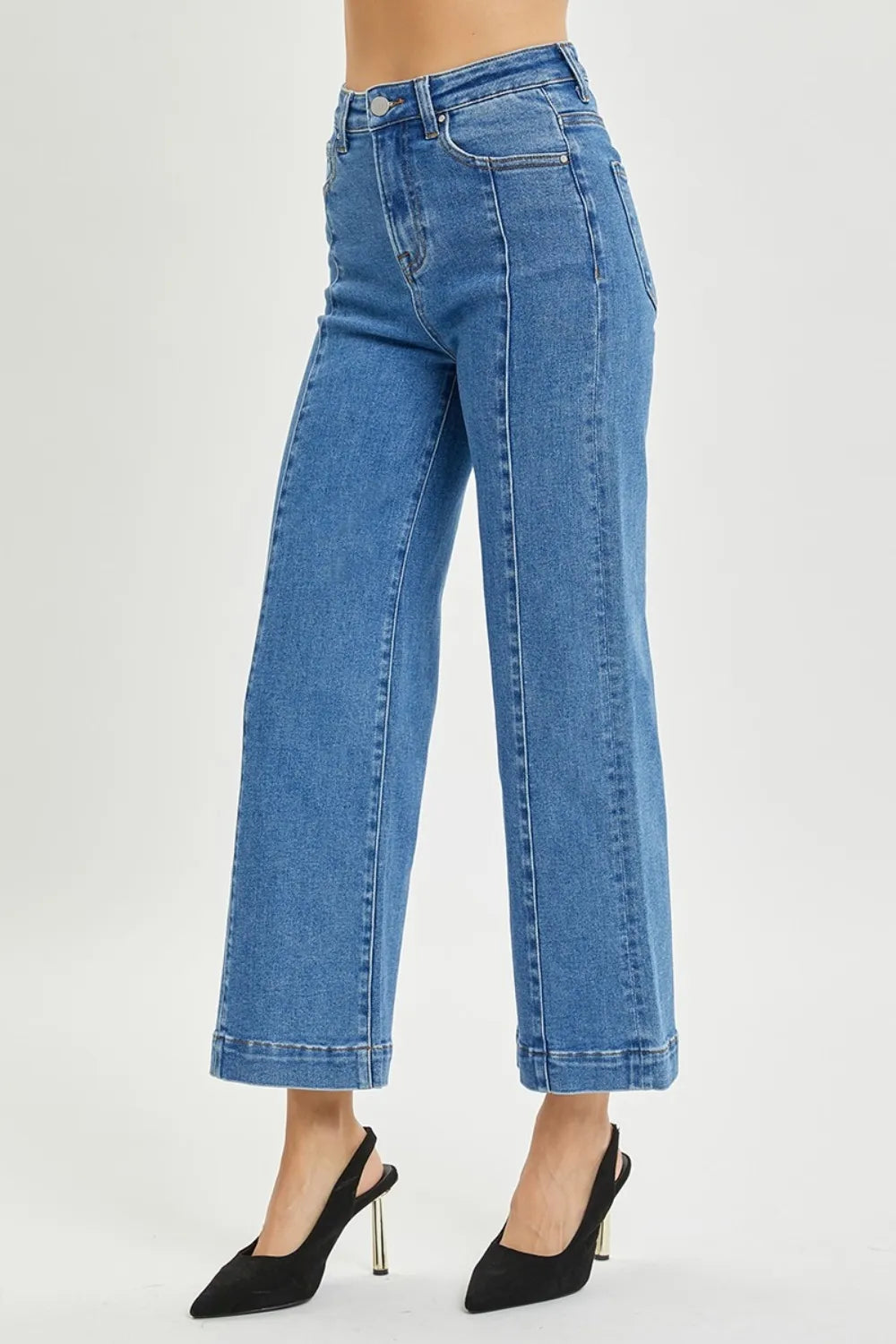 Risen High Rise Wide Leg Jeans in Solid Medium Wash