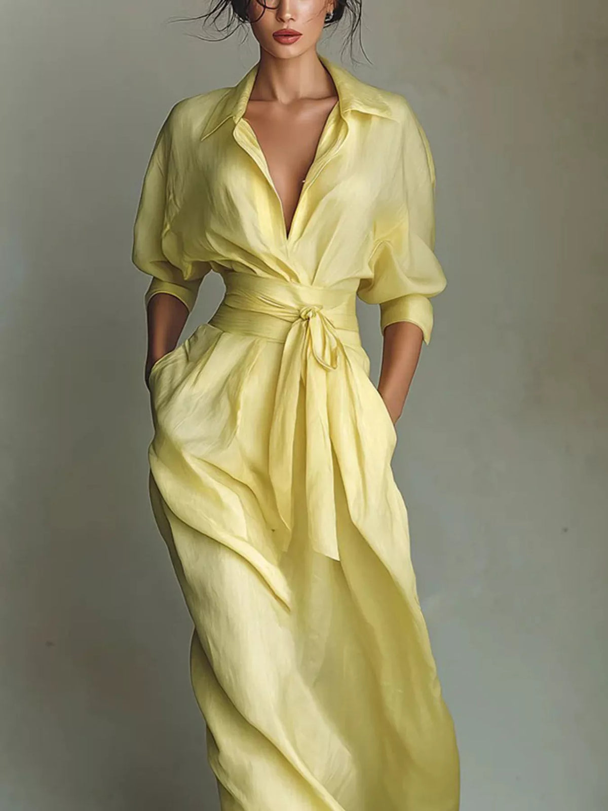 Shirt Maxi Dress with Waist-Defining Sash
