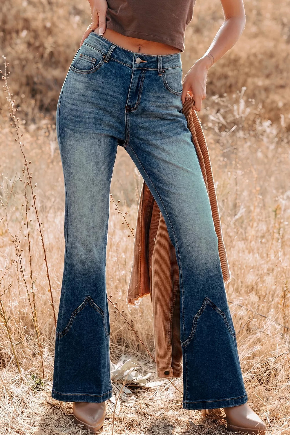 Flare Leg Jeans with Pocket Detail in Medium