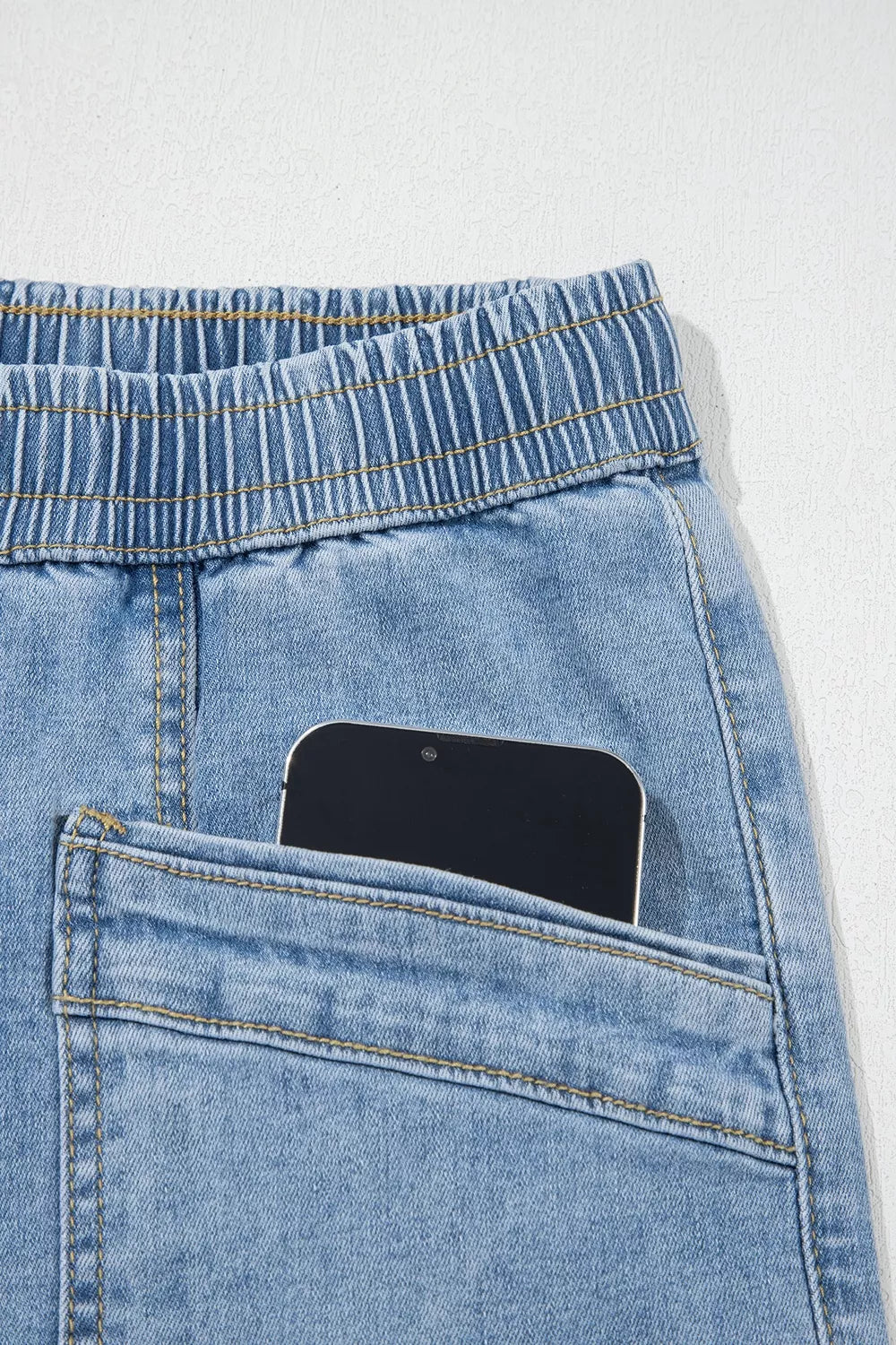 Drawstring Wide Leg Ankle Jeans in Light Blue