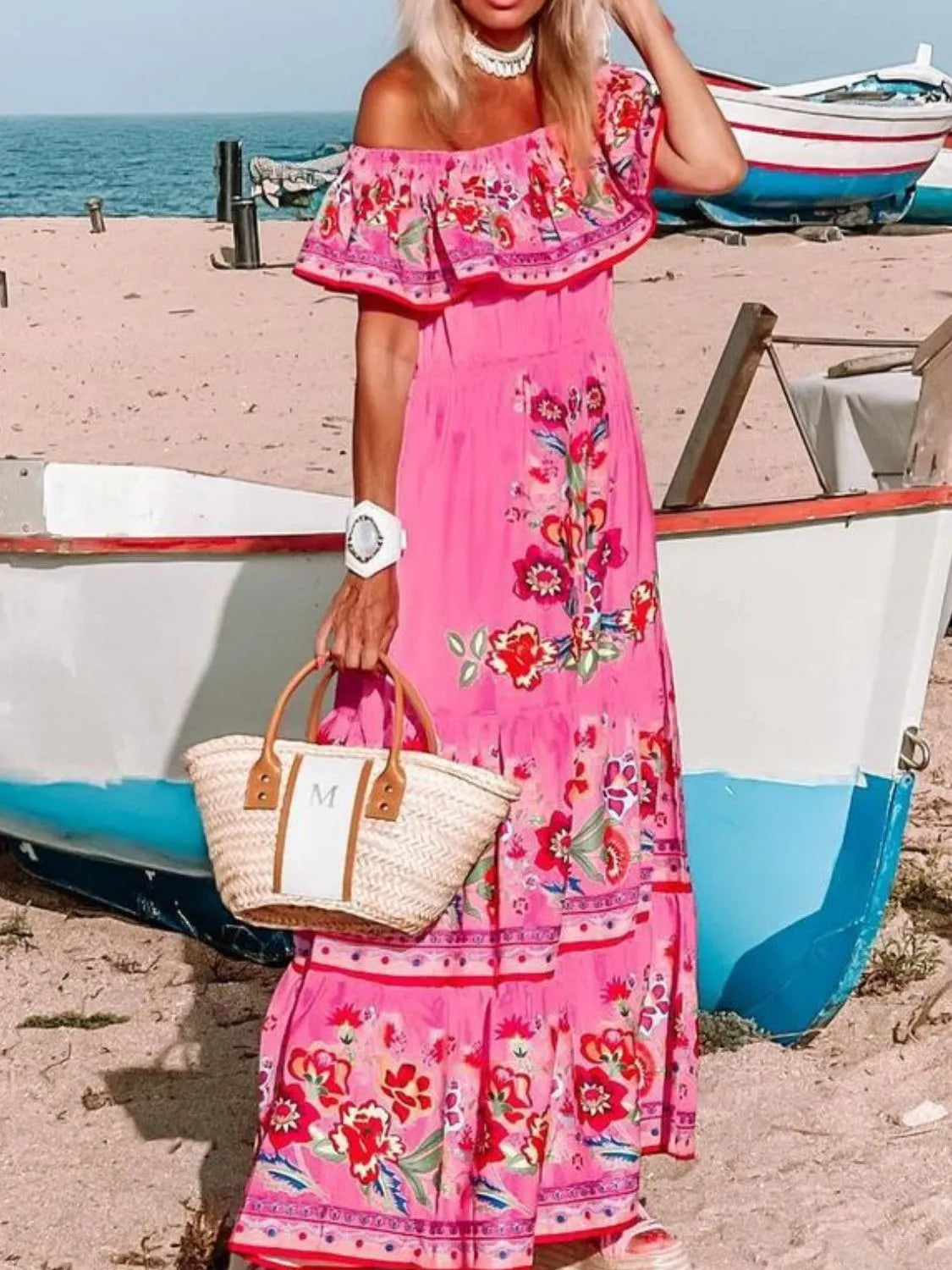 Floral Off-Shoulder Ruffle Maxi Dress