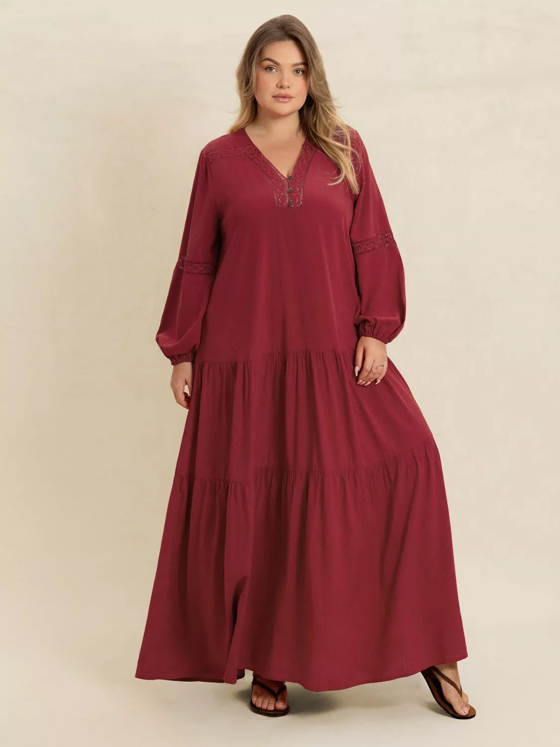 Bohemian Tiered Maxi Dress with Balloon Sleeves