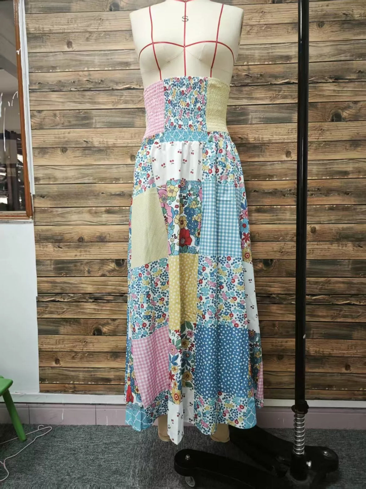 Patchwork Floral Tiered Maxi Skirt