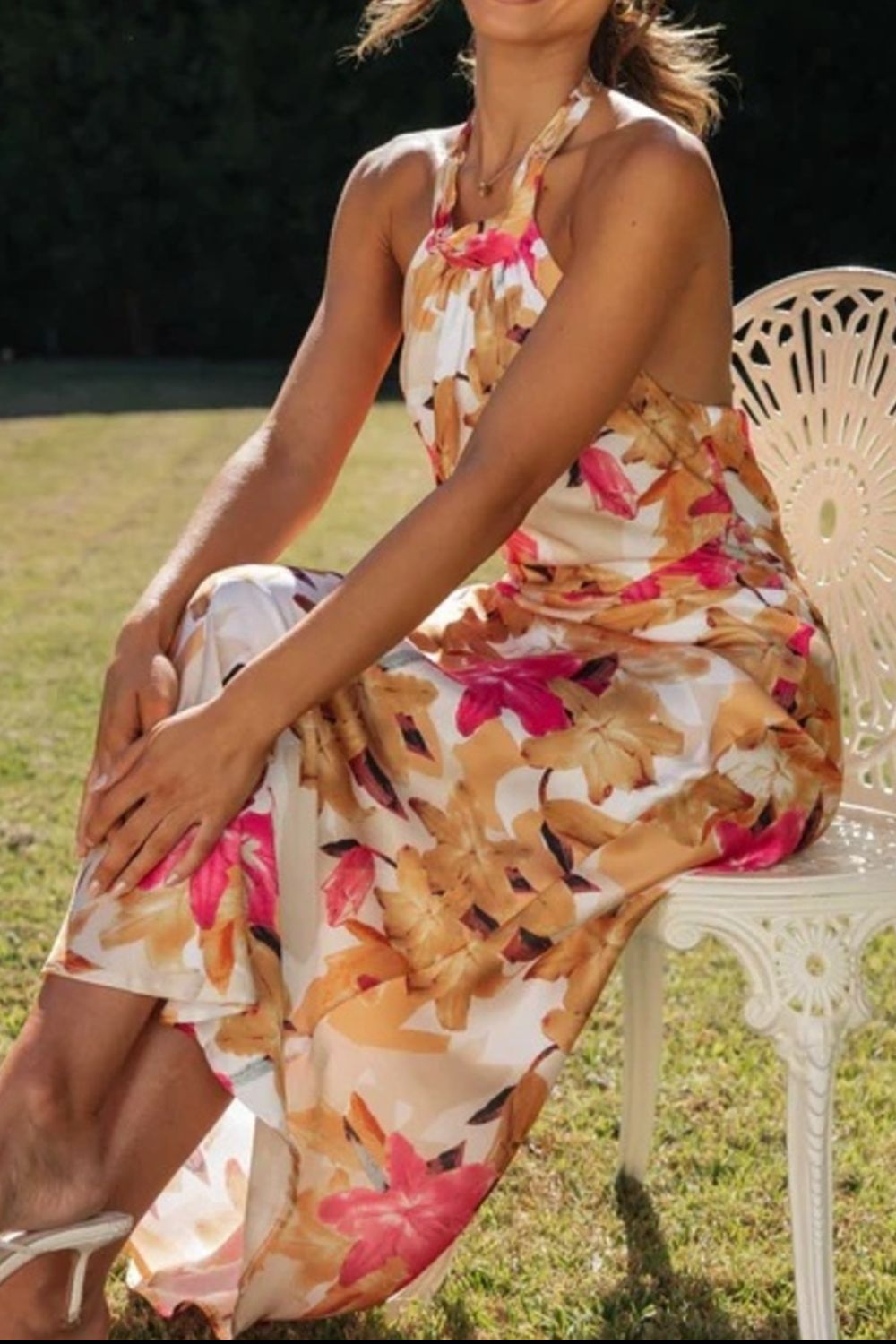 Floral Halter Neck Maxi Dress with Side Slit