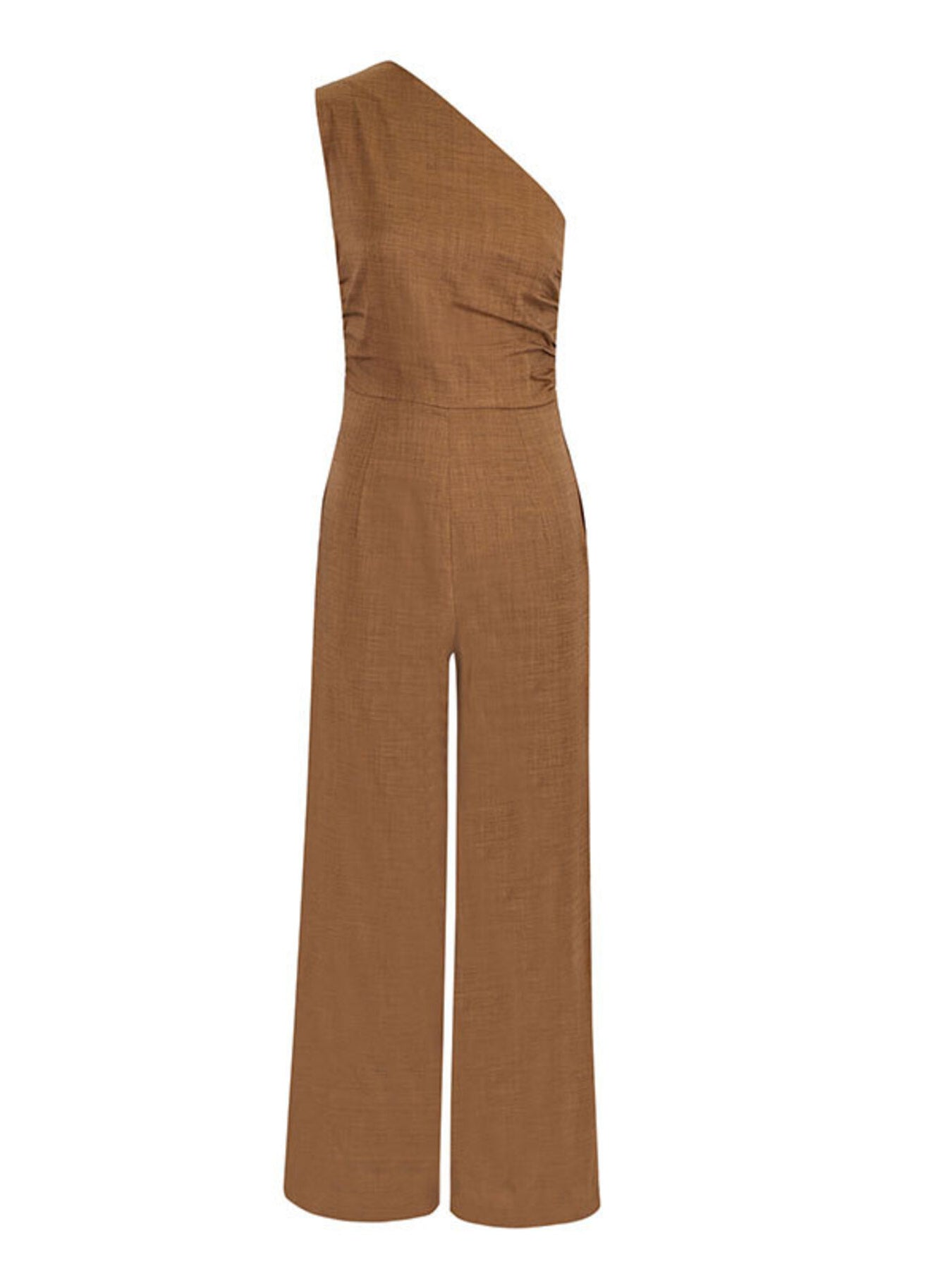 One-Shoulder Wide Leg Jumpsuit in Brown