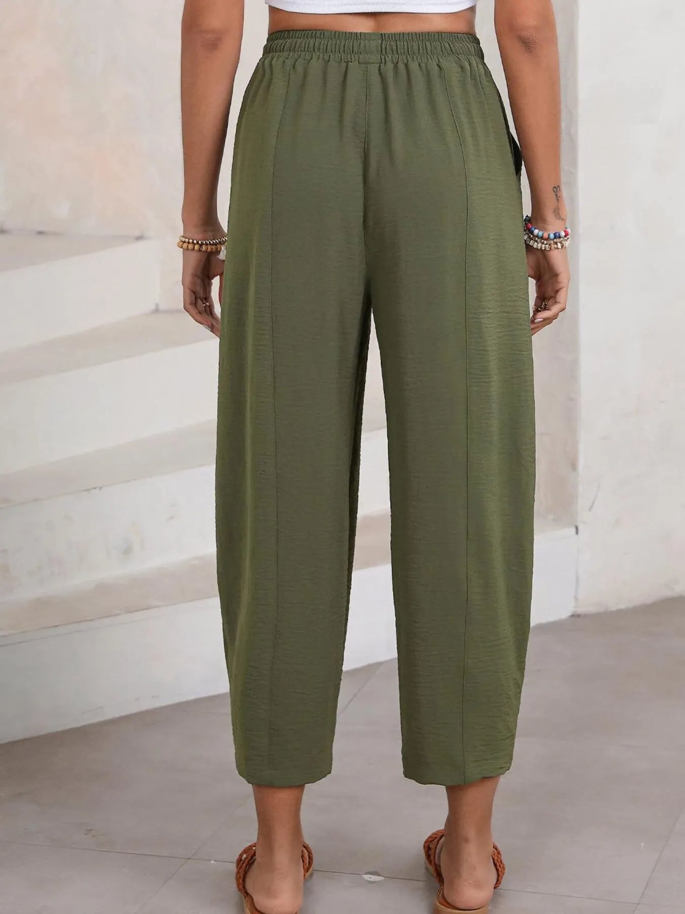 Drawstring Wide Leg Cropped Pants