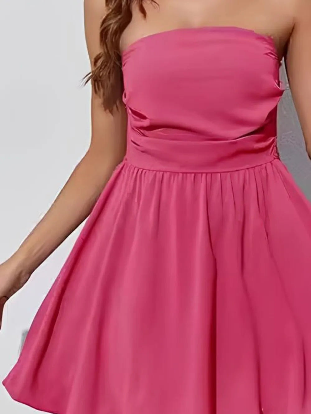Ruched Tube Mini Dress in Hot Pink