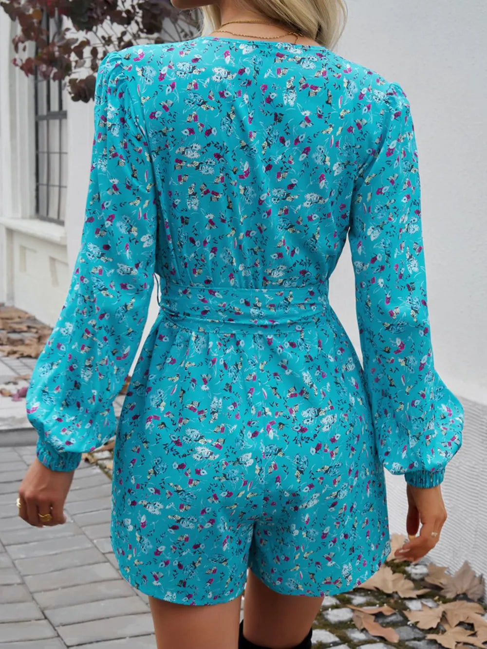 Surplice Tie Long Sleeve Romper