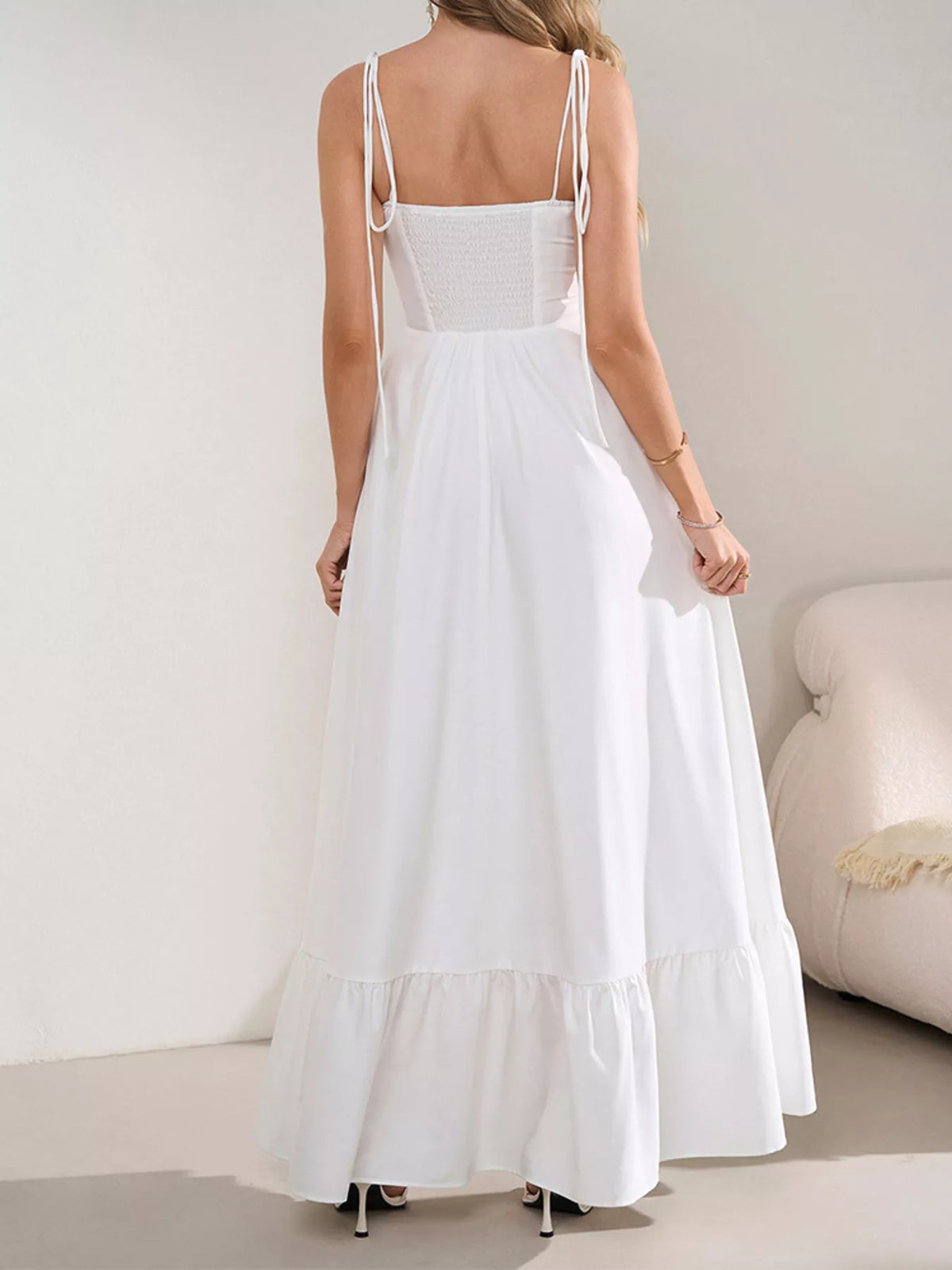 Sweetheart Neck Tie-Strap Ruffle Hem Maxi Dress