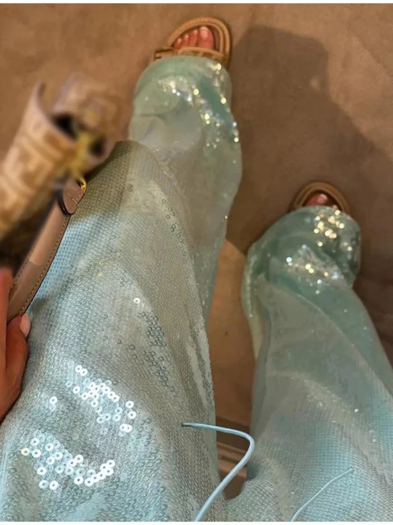 Drawstring Sequin Wide Leg Pants