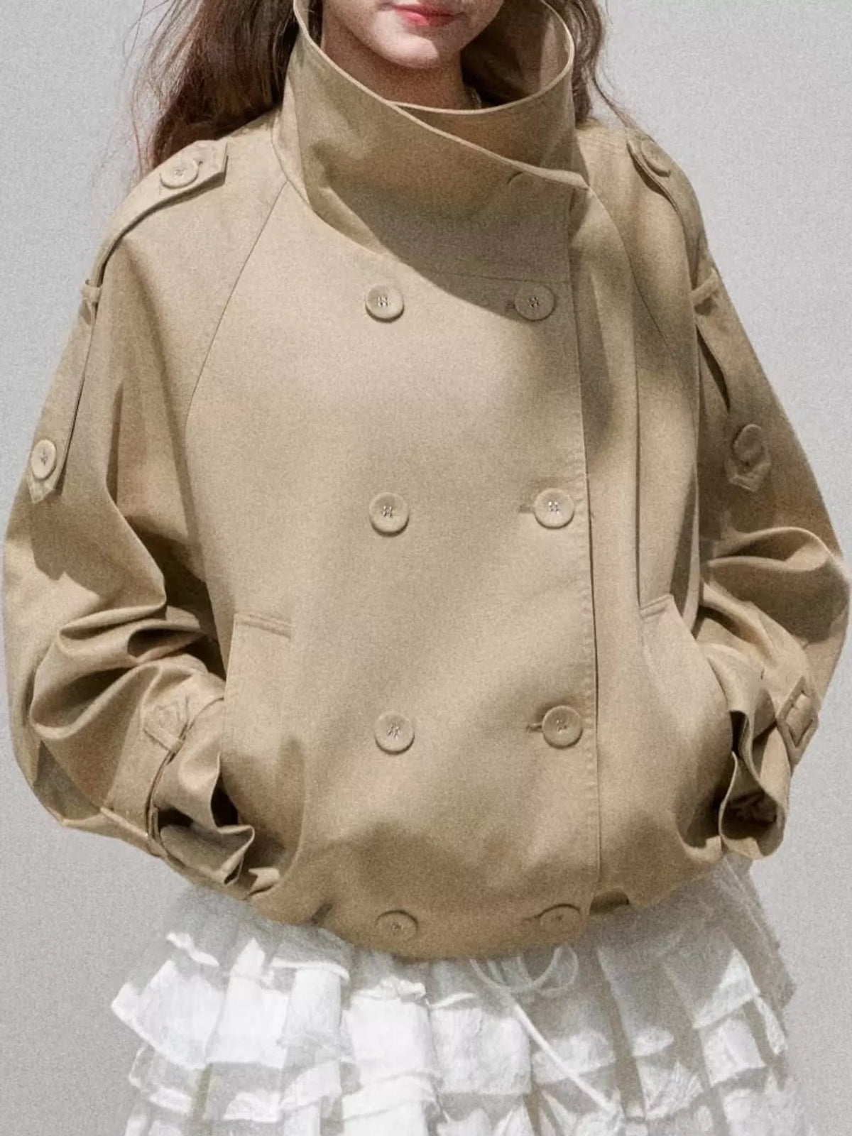 Double-Breasted Cropped Trench Jacket