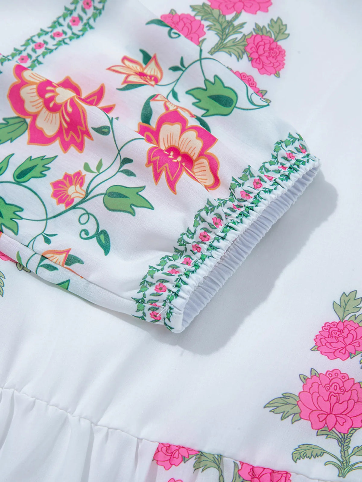 Floral Mandarin Neck Maxi Dress in White