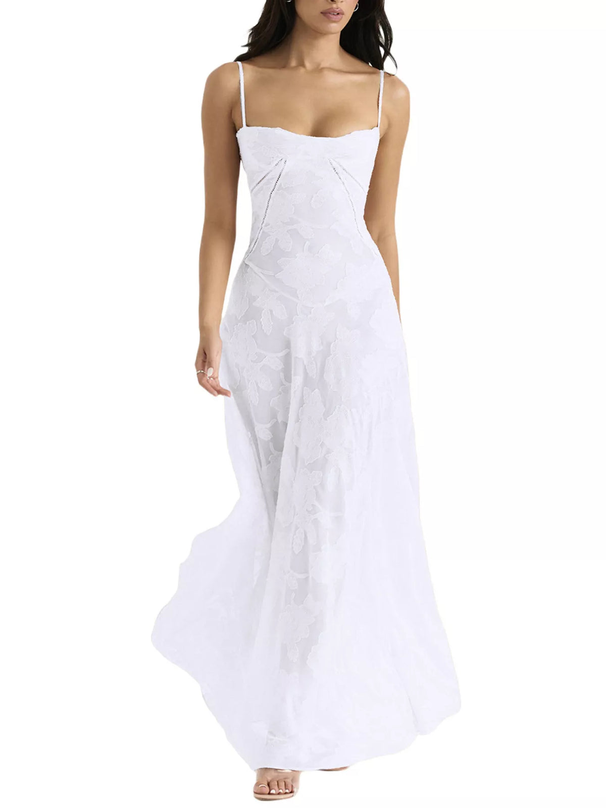 Lace-Up Spaghetti Strap Maxi Dress in Black by Elegant Elements