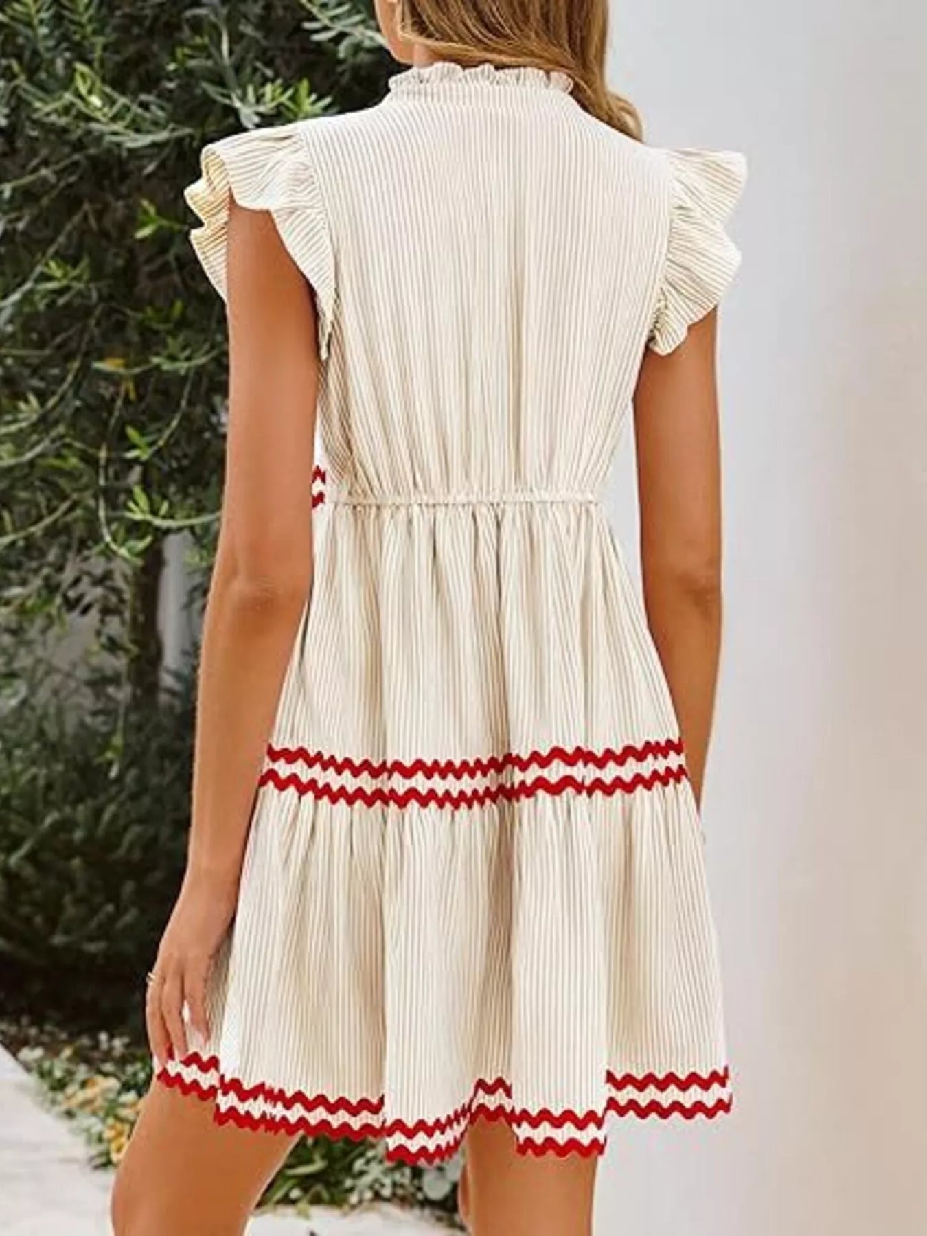 Striped Tiered Dress with Ruffle Sleeves