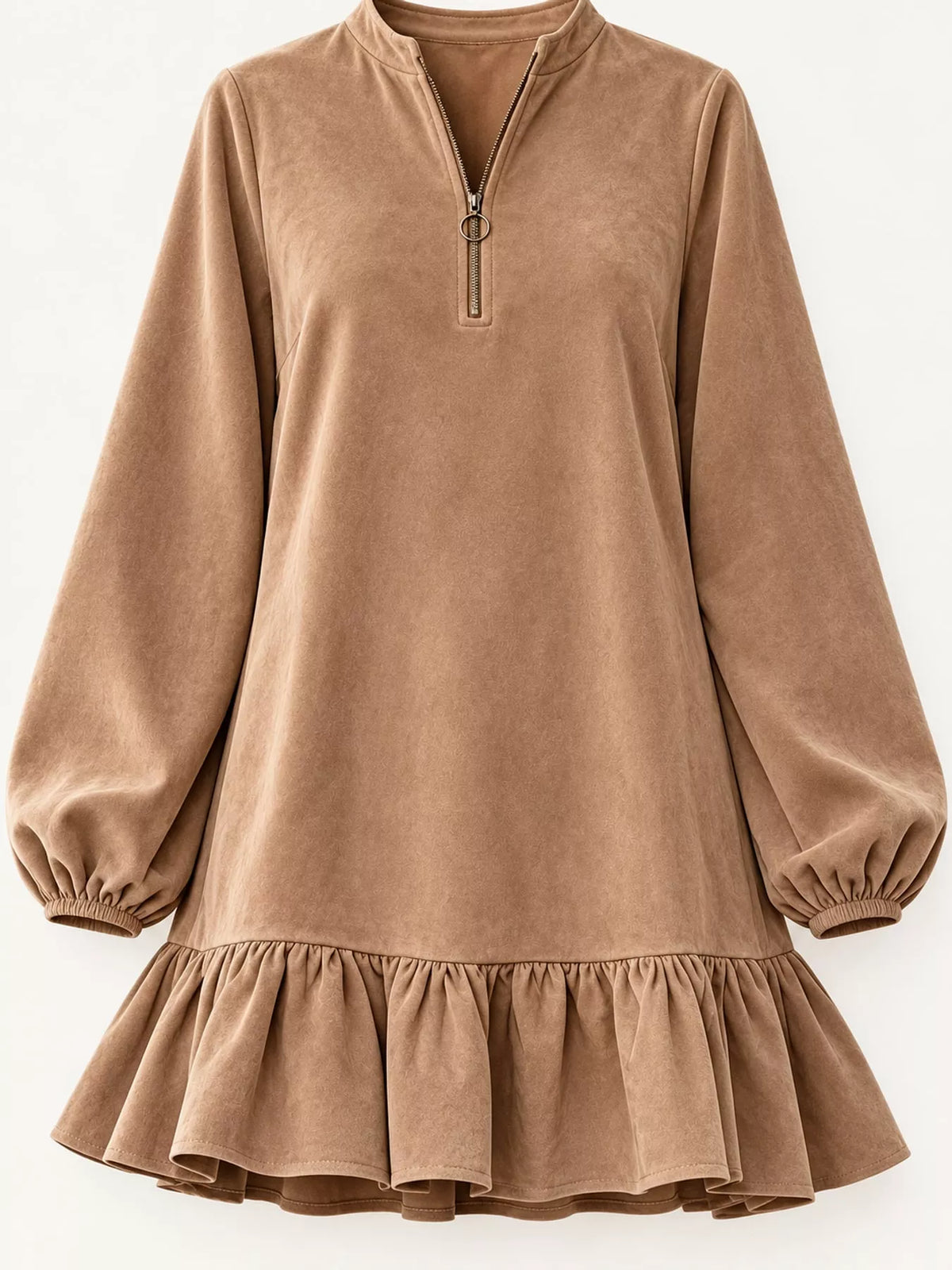 Quarter-Zip Ruffle Hem Mini Dress