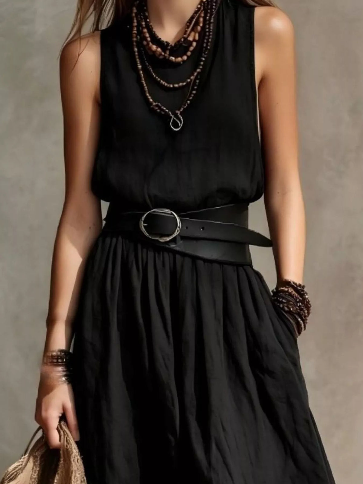 Round Neck Belted Maxi Dress