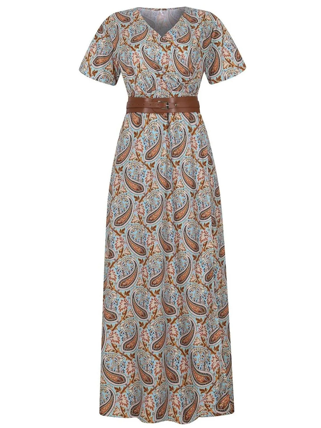 Belted V-Neck Maxi Dress with Pockets