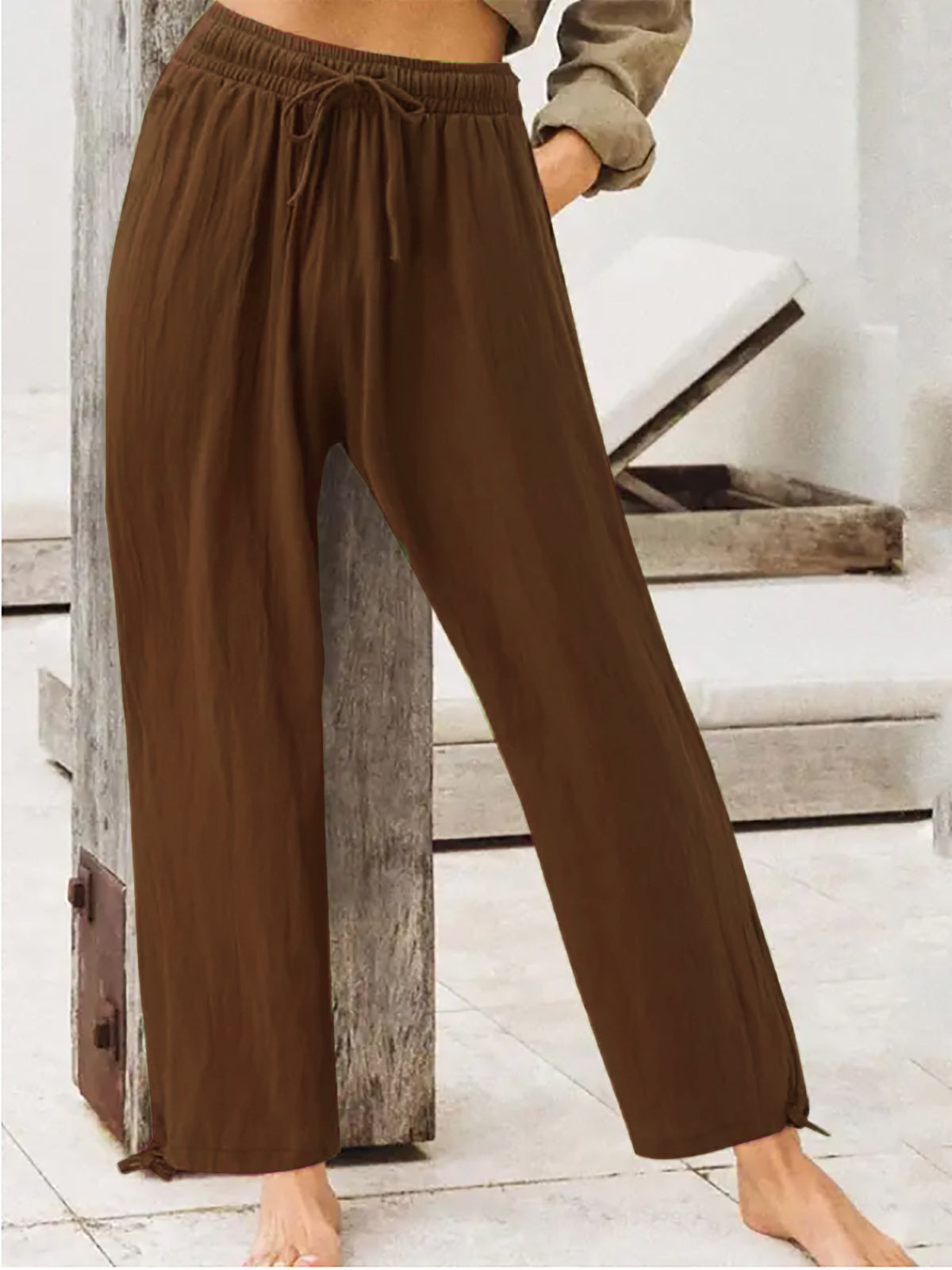 Casual Drawstring Wide Leg Pants